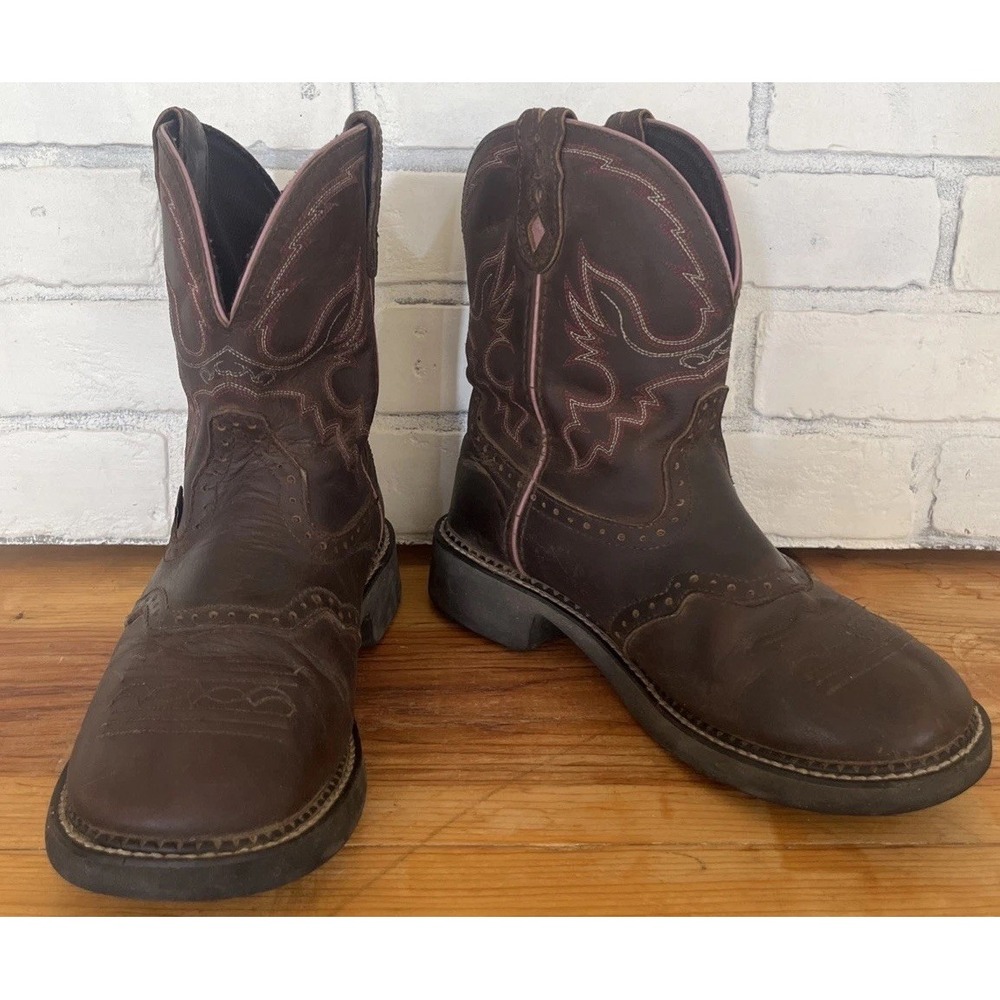 JUSTIN GYPSY L9903 Pink Stitch Western Cowgirl Boots Women's 10B Workwear